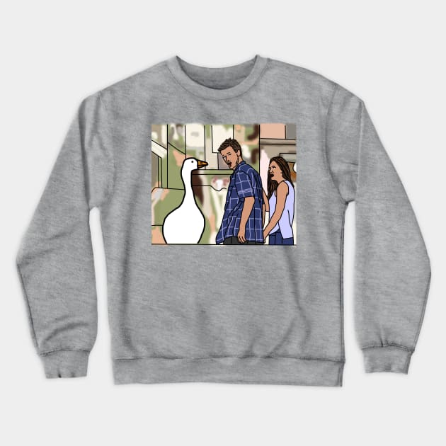 Gaming Goose and the Distracted Boyfriend Meme Crewneck Sweatshirt by ellenhenryart